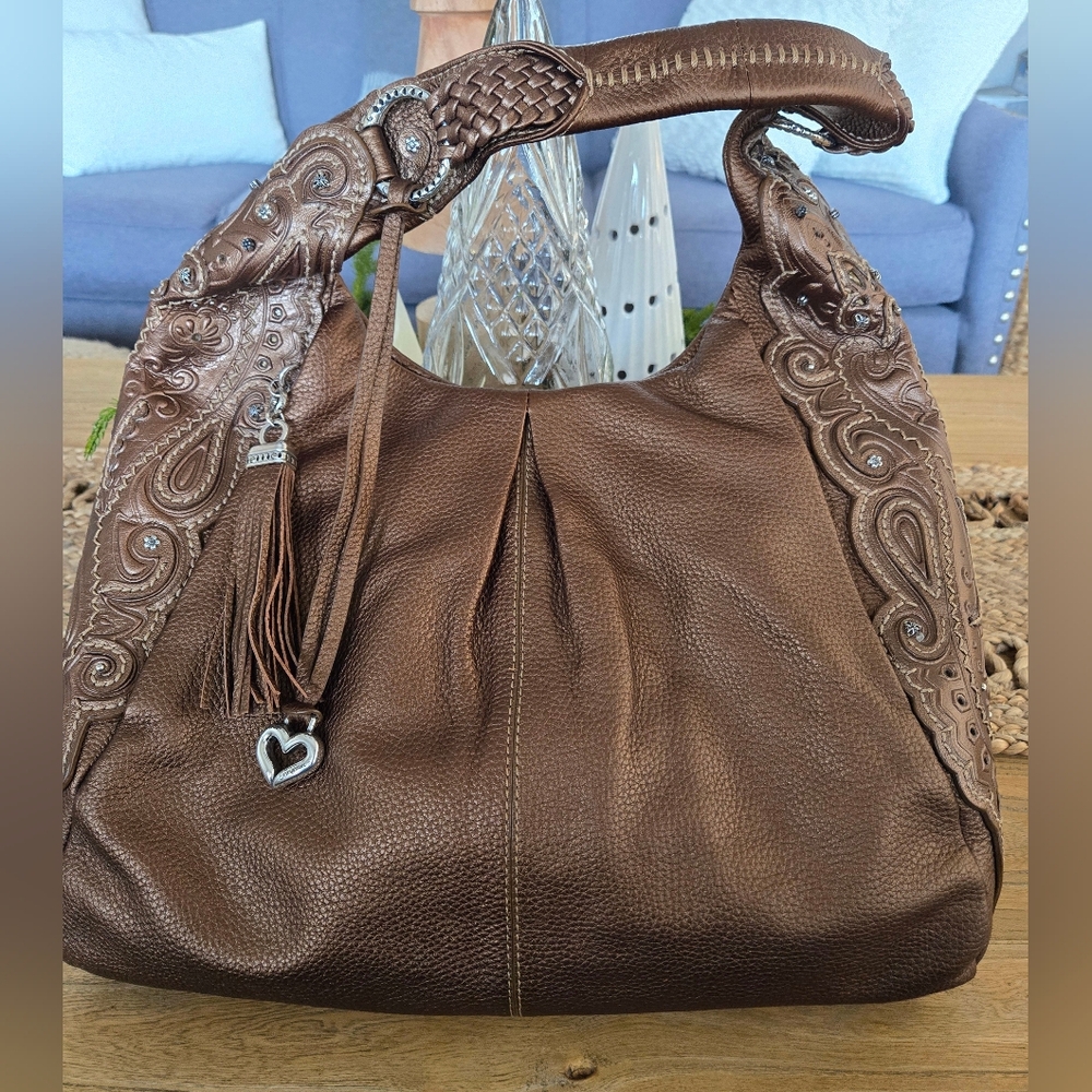 Elegant Brown Handbag with Heart Charm